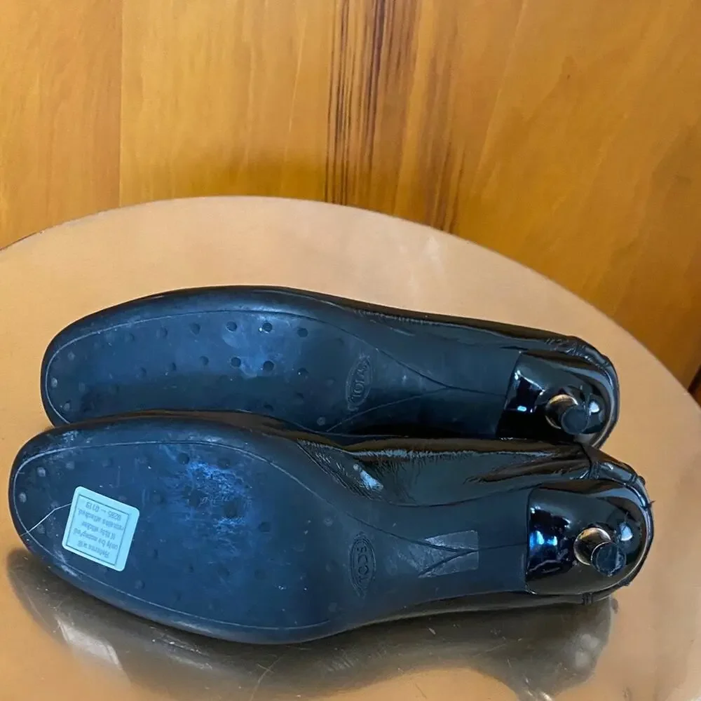 Tod's Black Patent Leather Flats Kitten Heel Tassel Silver Balls w/ Dust Bag - Picture 9 of 13